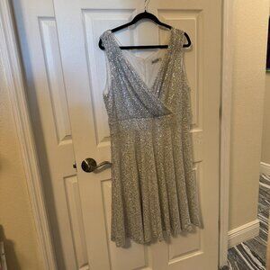 Silver Sequined, Lined, Knee Length Cocktail Dress, 2XL, Grace Karin